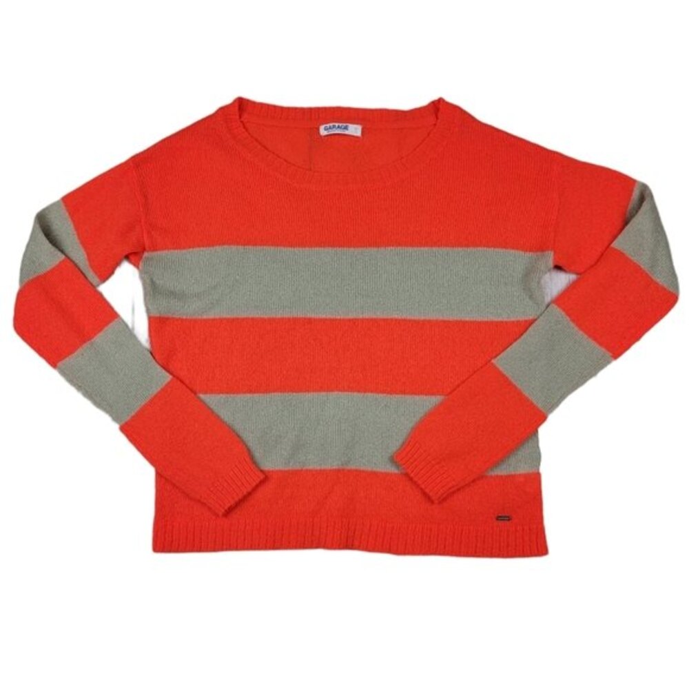 Garage Rugby Stripe Long Sleeve Sweater, Orange & Tan, Lg , Good Used Condition
